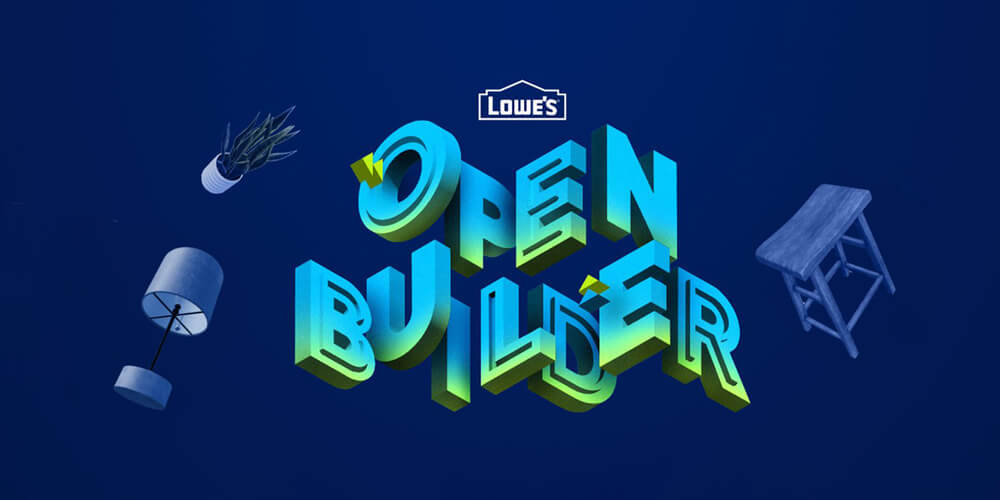 Title graphic of Lowes Open Builder library with 3D images around title. 