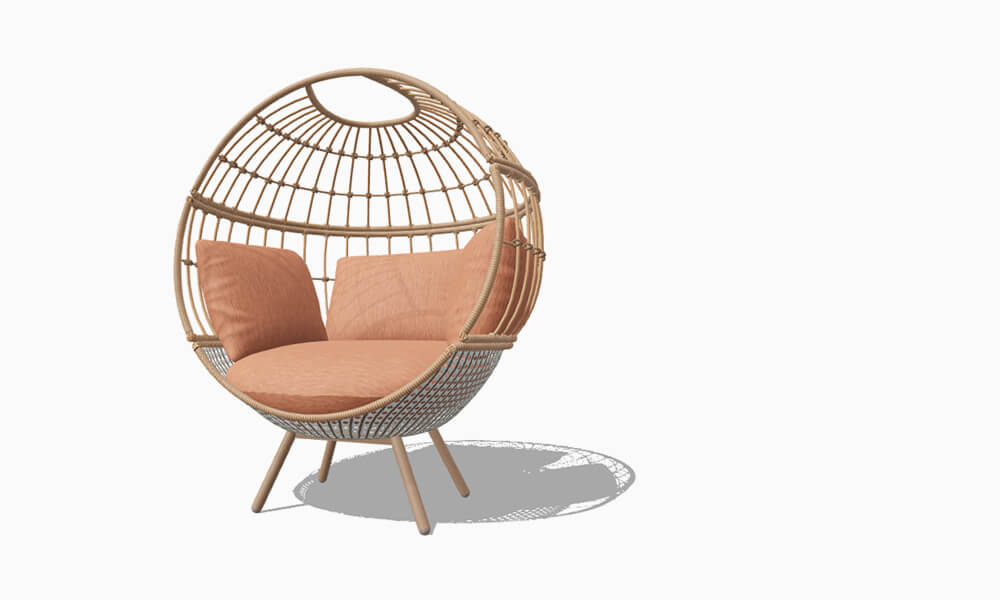 High-quality 3D product render of Lowes Home Improvement wicker chair.