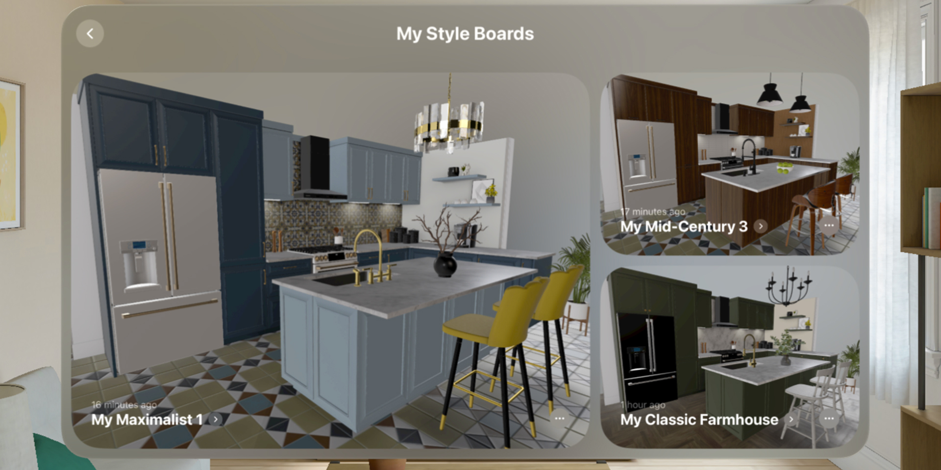 Image of Style Board page seen within Lowe's Innovation Labs Lowes Style Studio app experience.