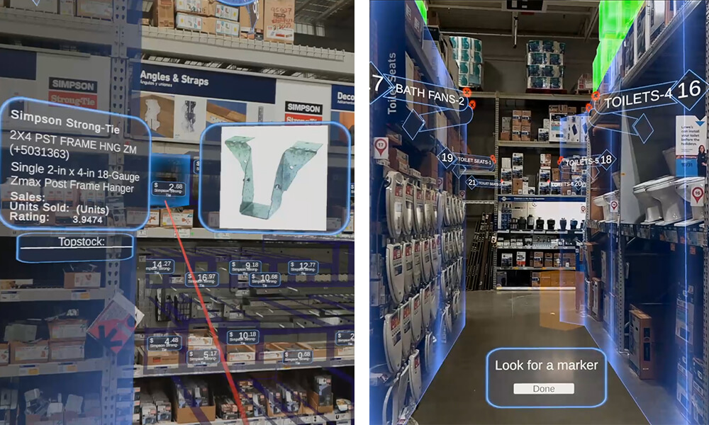 Heads-up display from the MagicLeap2 AR headset showing an associate information about store aisles and product details.